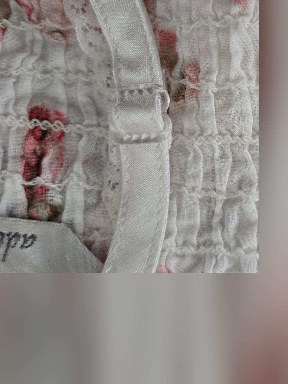 Adonna White Dress with Pink Floral Print and Lace Trim - Picture 9 of 9